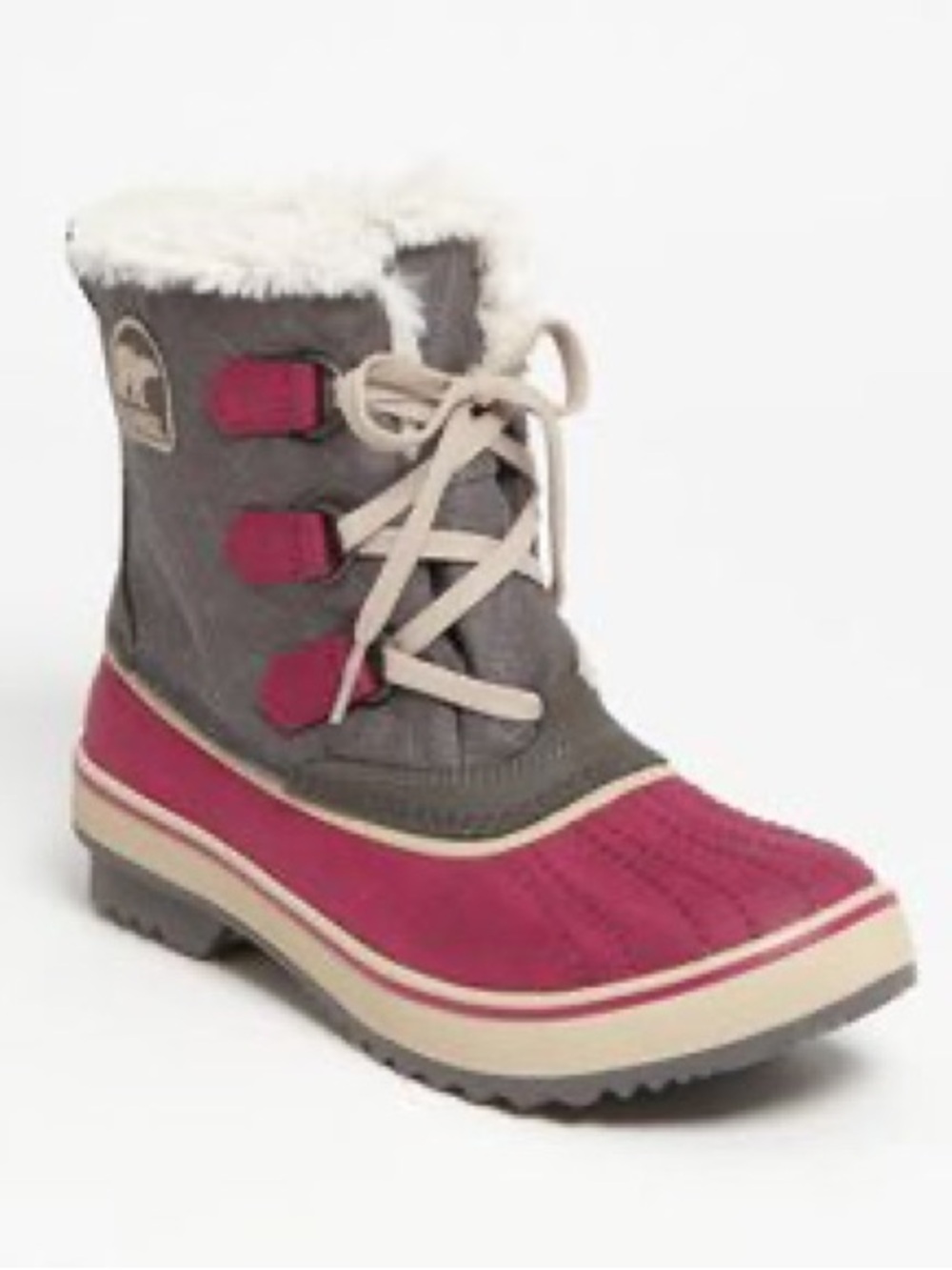 NWT Sorel Yoot Pac Nylon Pink and Gray Women's Faux-Fur Boots